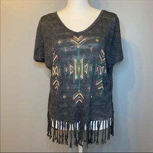 Forever 21 Boho Fringe Short Sleeve Shirt